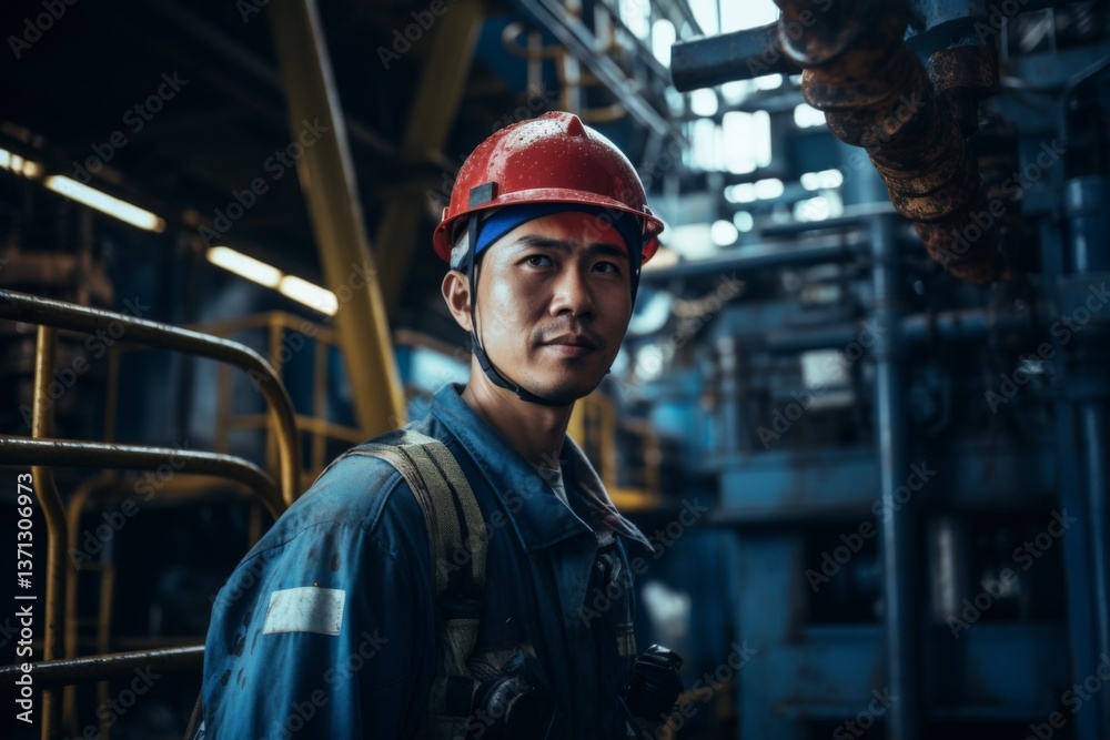 Portrait of a Asian worker on oil platform Portrait of a Asian worker on oil platform