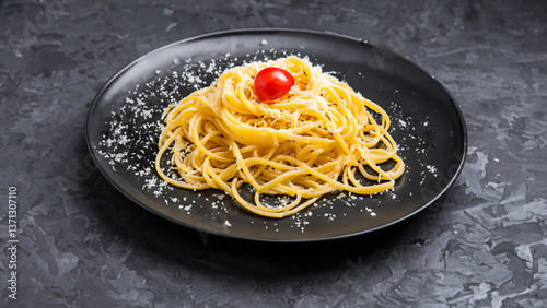 Dark plate with italian spaghetti on dark.