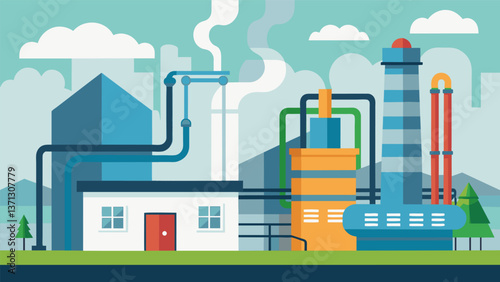 A before and after photo of an industrial facility with the previously uninsulated pipes now covered in a thick layer of insulation for improved. Vector illustration