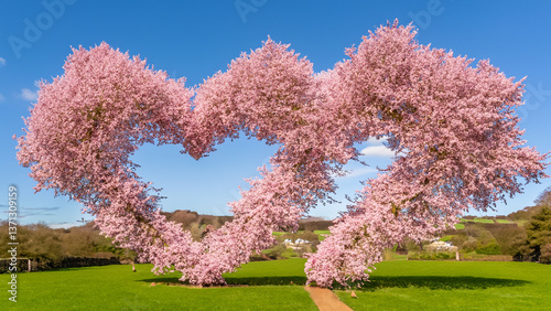 Cherry blossom shaped as a heart on a playing field in Ambleside.