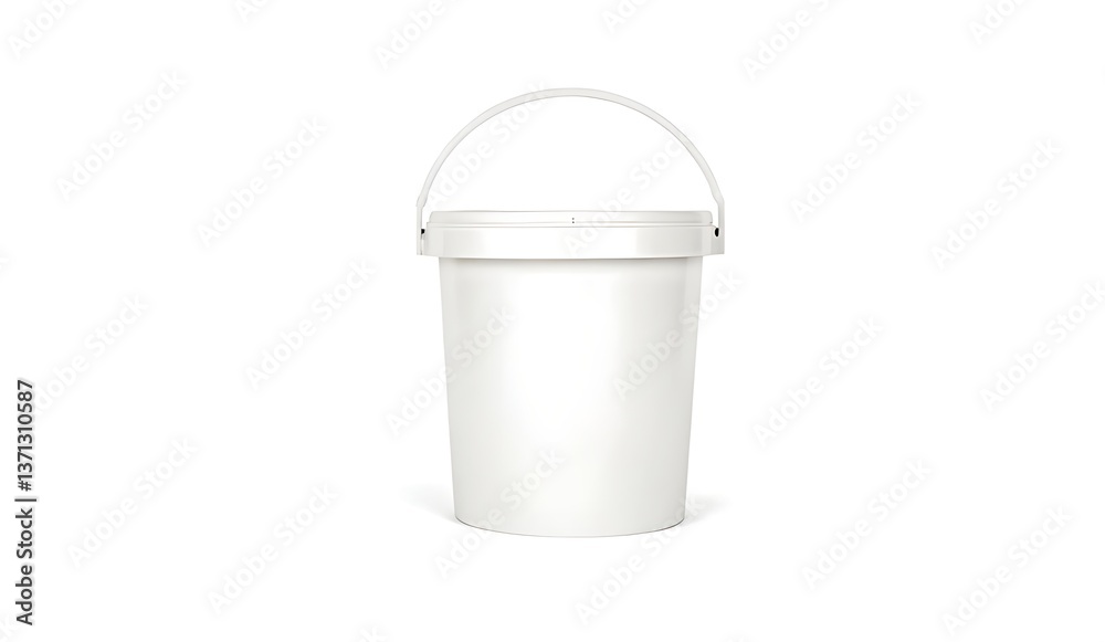 Clean white plastic bucket with handle perfect packaging mockup studio shot on white background Clean white plastic bucket with handle perfect packaging mockup studio shot on white background
