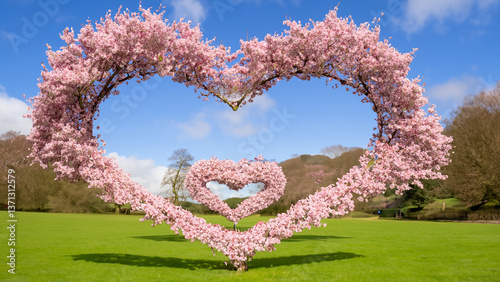 Cherry blossom shaped as a heart on a playing field in Ambleside.