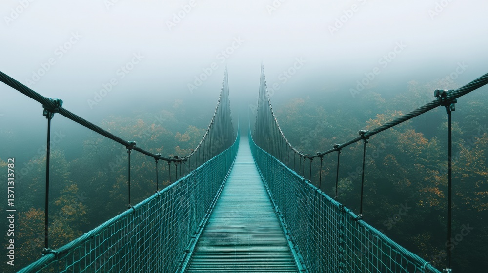 Fototapeta premium Suspension bridge of credit spanning fiscal canyons misty landscape gigapixel vision aerial perspective