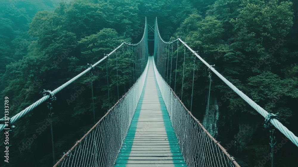 Obraz premium Suspension bridge over fiscal canyons a journey through nature's architecture serene landscape aerial view conceptual impact