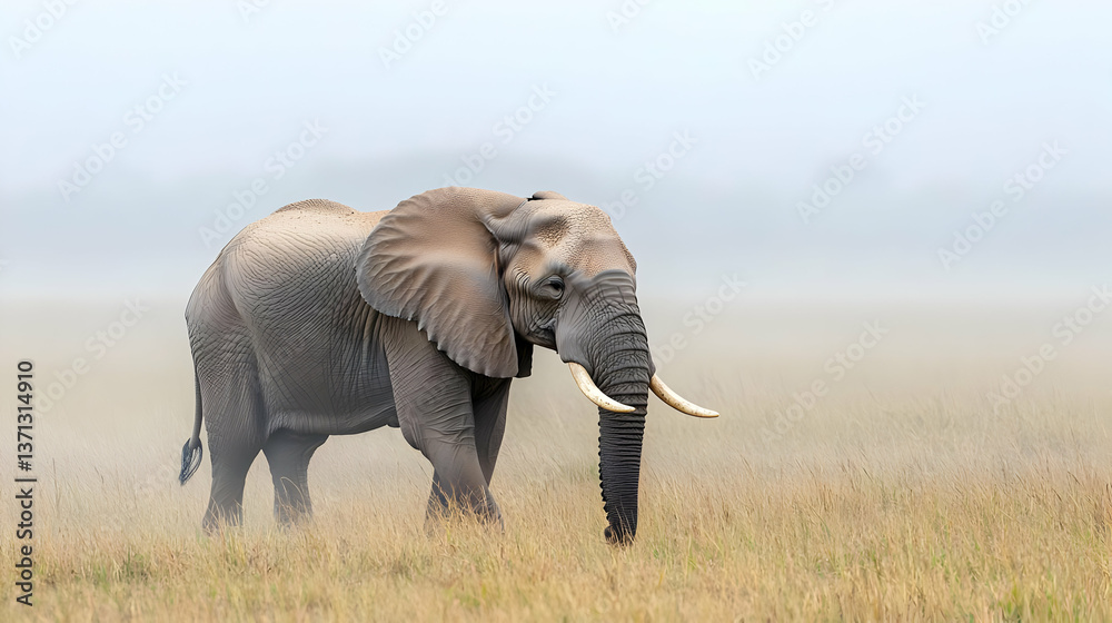 Obraz premium Large Elephant In Misty Grassland