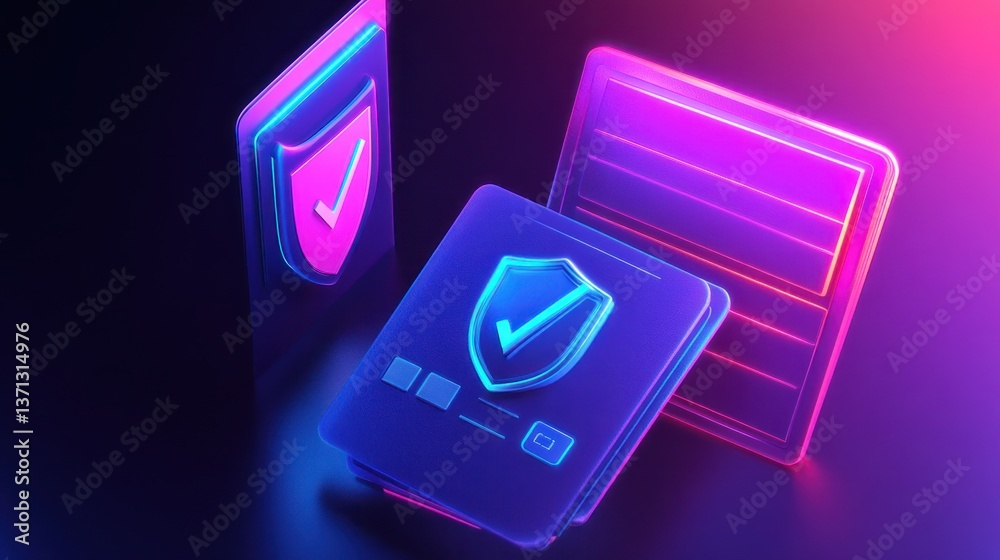 Neon Security Shields Futuristic Protection Icons for Digital and Cybersecurity Concepts Neon Security Shields Futuristic Protection Icons for Digital and Cybersecurity Concepts