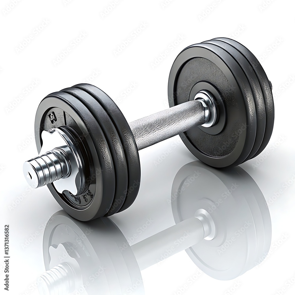 Naklejka premium Powerful Black Dumbbell Fitness Workout Gym Equipment Weightlifting Strength Training Exercise Shiny