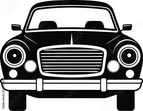 Sedan car front view silhouette, sedan car, vehicle or automobile front view flat vector icon for apps and websites 