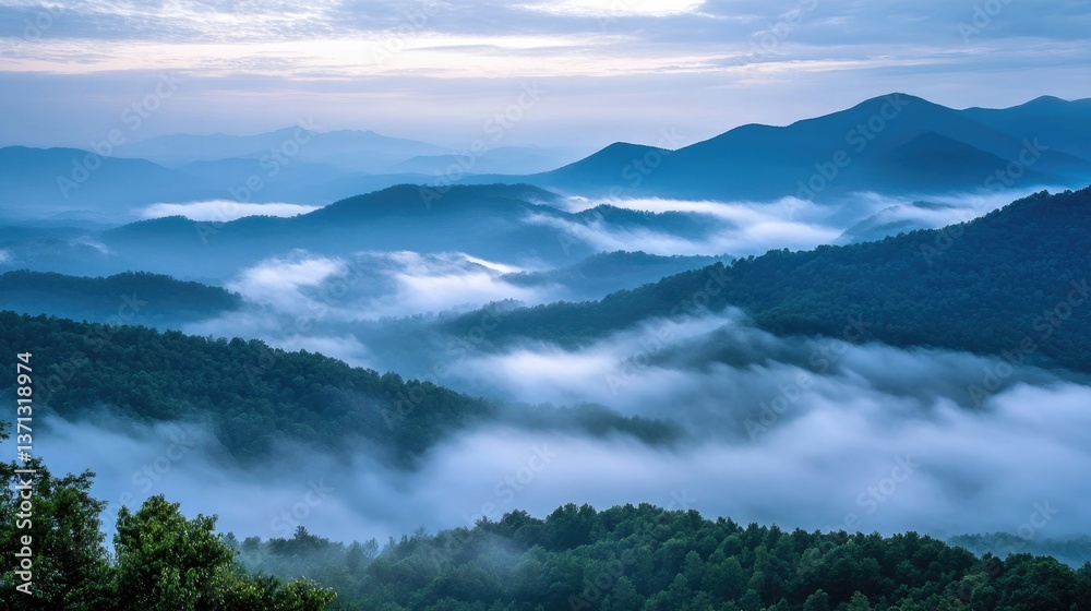 Mountain tops covered with mist and clouds Mountain tops covered with mist and clouds