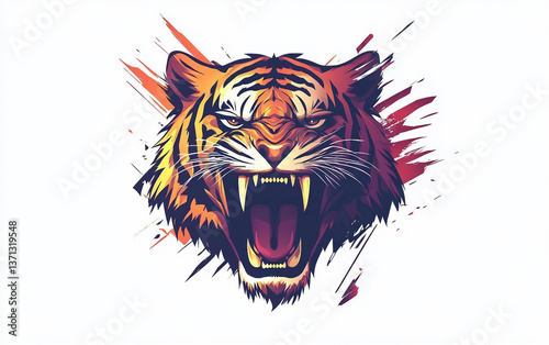 Roaring Tiger Head Sports Logo with Intense Energy Isolated On White Background.