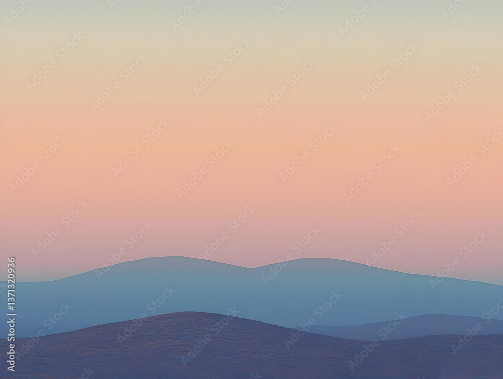 Abstract Mountain Sunset Illustration In Warm Colors With Geometric Layers