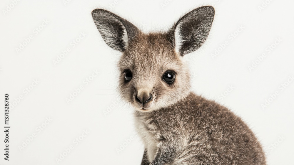 Obraz premium Adorable Young Kangaroo with Soft Fur on Neutral Background