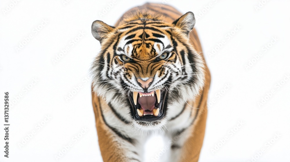 Obraz premium Majestic Tiger Roaring in Snowy Wilderness Landscape Environment