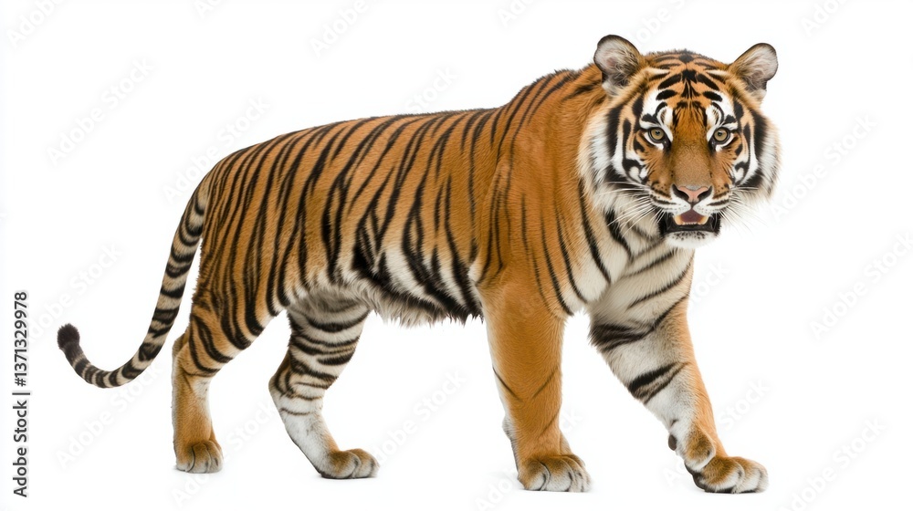 Obraz premium Majestic tiger walking gracefully with striking orange fur and stripes