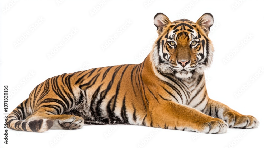 Obraz premium Majestic tiger resting in a serene pose with vibrant coat patterns