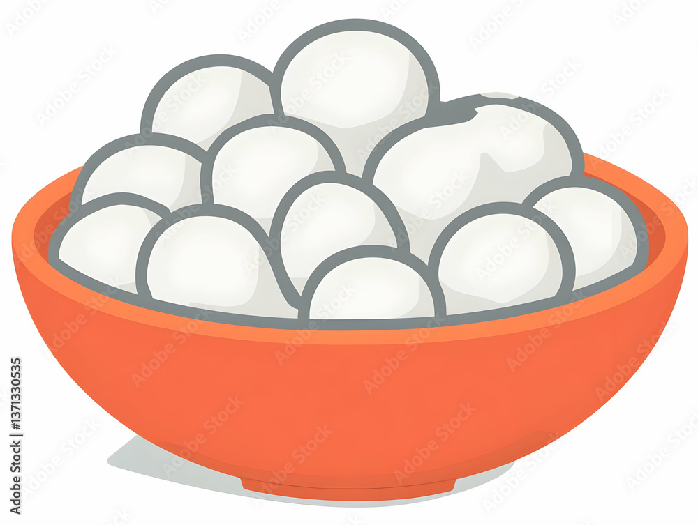 Illustration Of Orange Bowl With Many White Balls On White Background Illustration Of Orange Bowl With Many White Balls On White Background