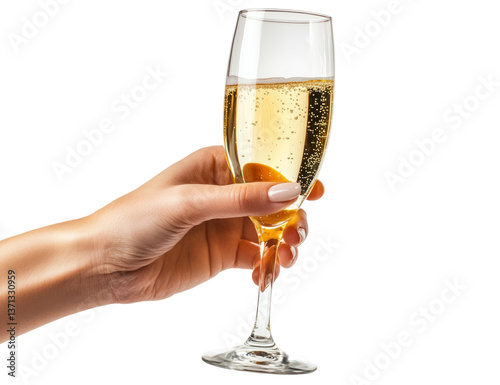 hand with champagne glass.