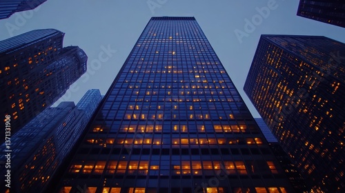 Wallpaper Mural Spectacular upward view of illuminated office buildings at twilight hour Torontodigital.ca