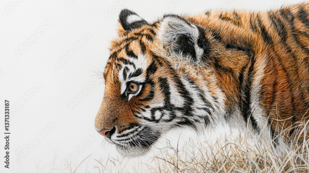 Obraz premium Majestic Tiger Profile Against Soft Background in Natural Habitat