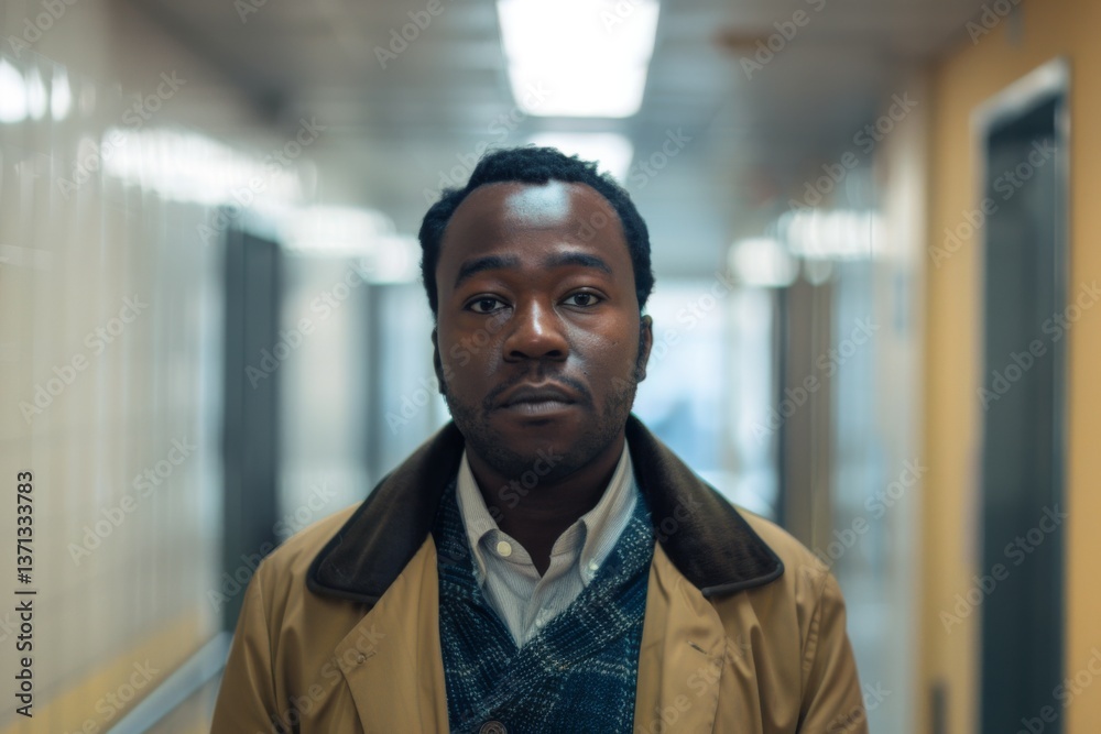 Obraz premium Portrait of a confident black man in office hallway