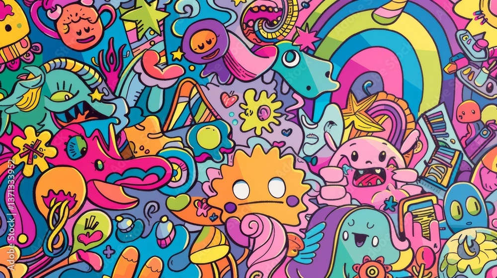 Cute cartoon doodles seamless pattern