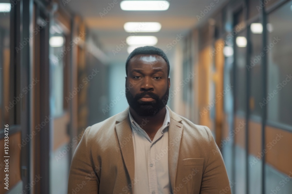 Obraz premium Portrait of a confident black man in office hallway