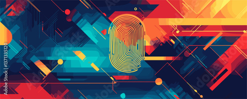Futuristic digital fingerprint with geometric abstract background - vector