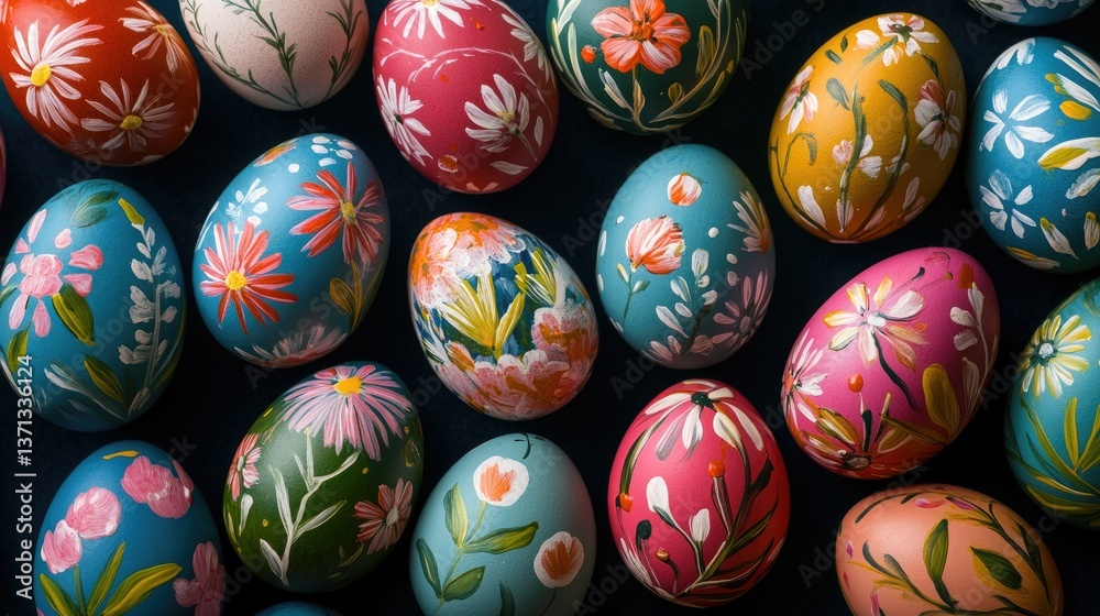 Close-up of Easter eggs with floral patterns Close-up of Easter eggs with floral patterns