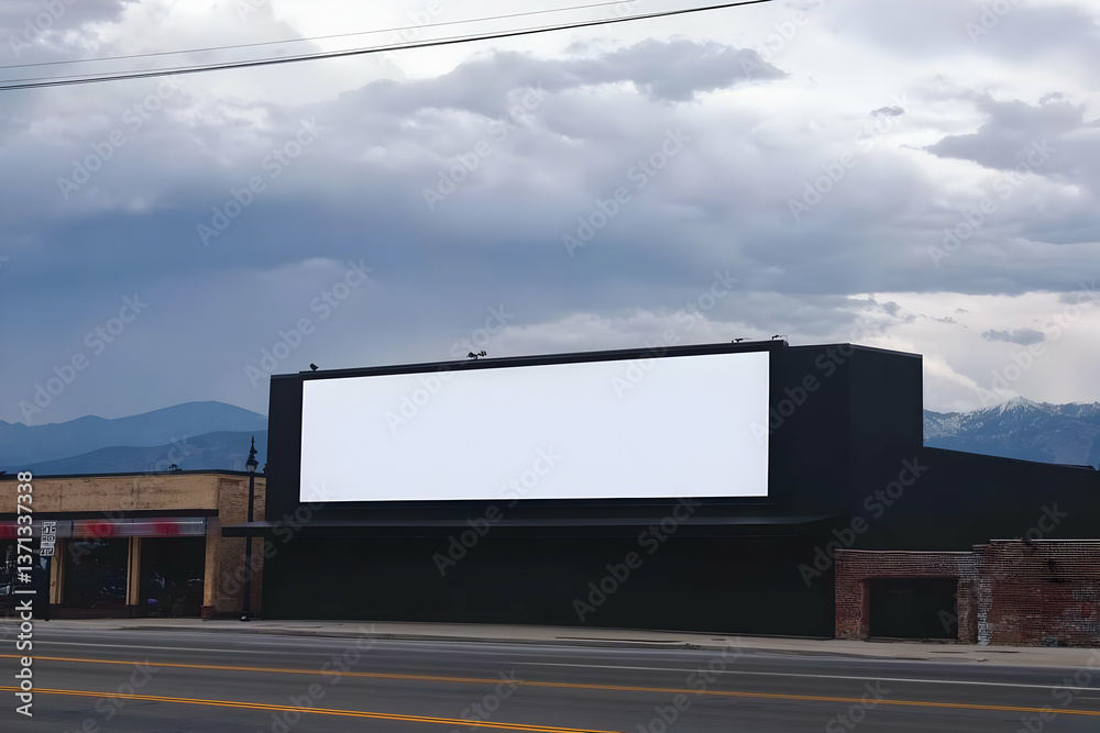 Fototapeta premium Photo Billboard on Street with Cloudy Sky Blank Advertising Space
