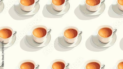 Repeating animated pattern of red, black and herbal tea in cups.