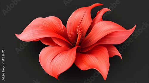 Red Lily Blossom with Dew Drops on Dark Background