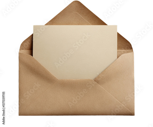 A brown envelope is opened partially, revealing a blank card inside. Ideal for sending heartfelt messages, invitations, or thank-you notes, designed to add a personal touch to correspondence