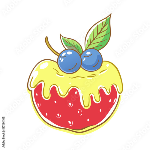 Blueberry icon with dripping icing, sweet dessert concept