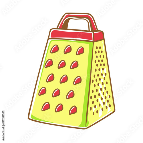 Colorful grater icon with dots, kitchen tool concept