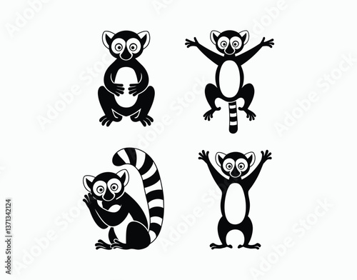 Cute Lemur Silhouettes Vector Template