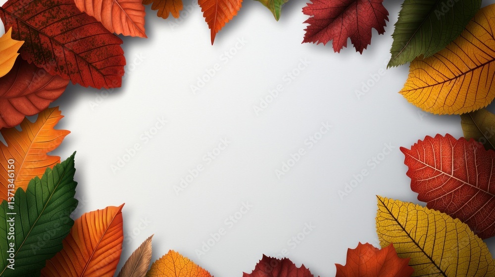 Fototapeta premium A vibrant arrangement of autumn leaves framing a blank space for text or images