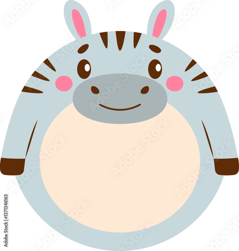 Round Cartoon Zebra Character