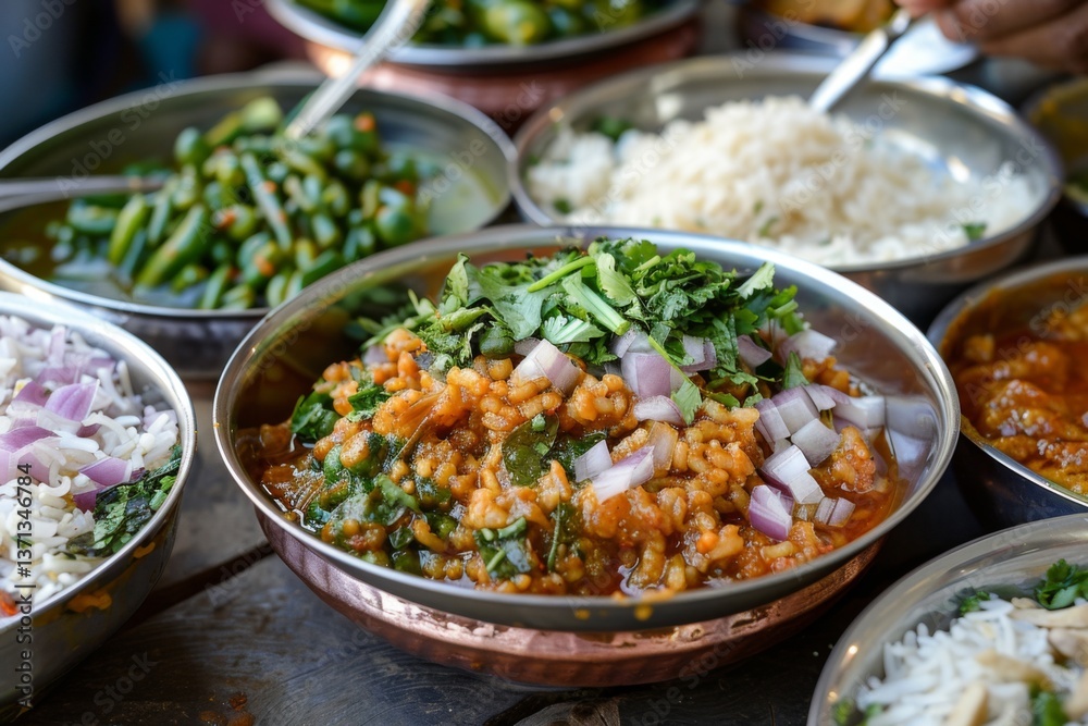 Fermented rice served with green chilies and onions Fermented rice served with green chilies and onions