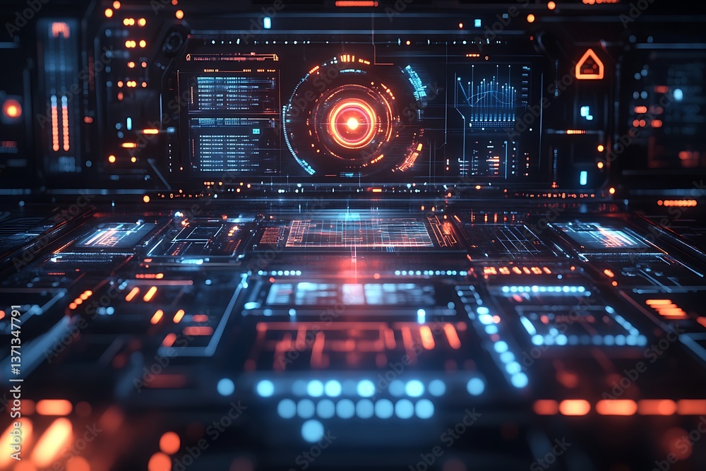 Fototapeta premium A futuristic holographic interface with intricate details and floating elements.
