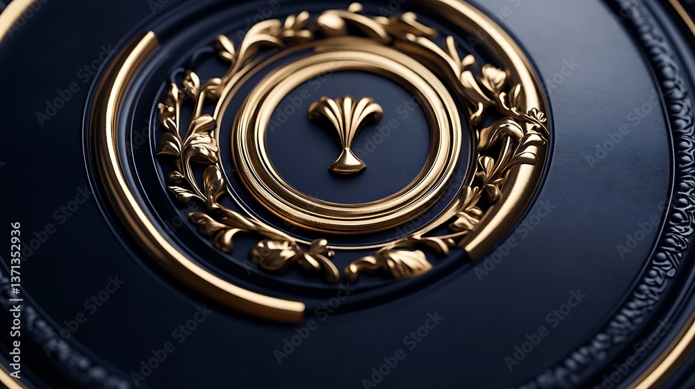 Obraz premium An ornate gold and dark blue circular decorative emblem