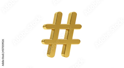 Golden hashtag symbol on white background  
