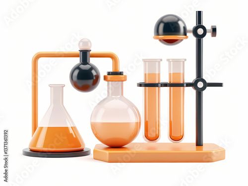 Laboratory clipart featuring orange and black glassware, including flasks, test tubes, and stand, ideal for school projects