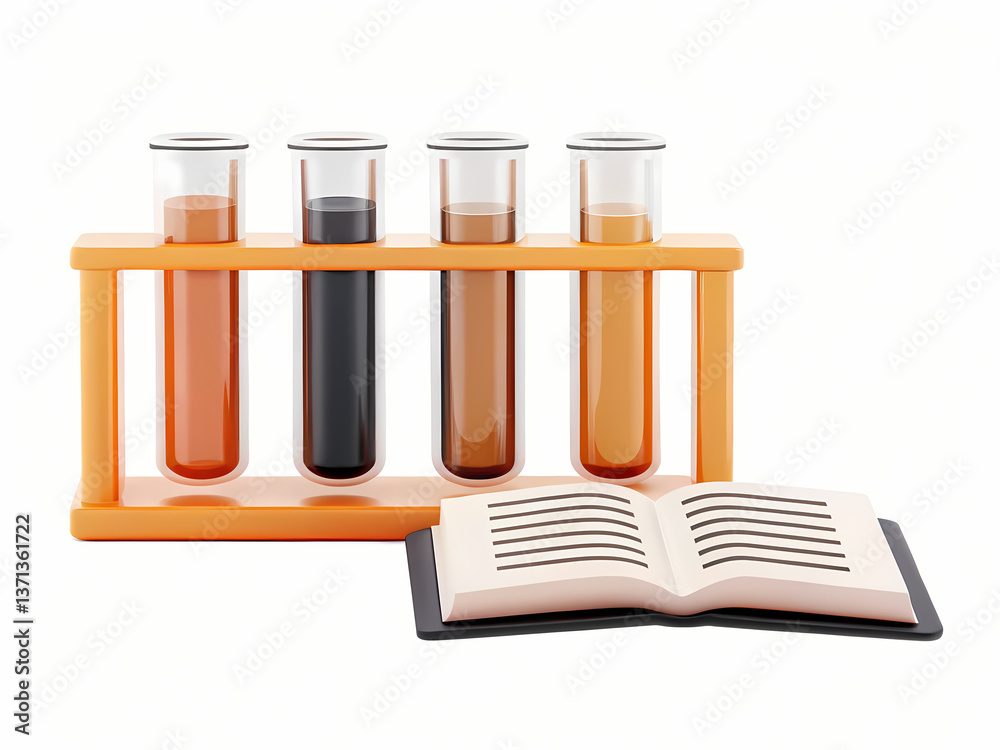 Test tubes in rack with open book, ideal for school science clipart Test tubes in rack with open book, ideal for school science clipart