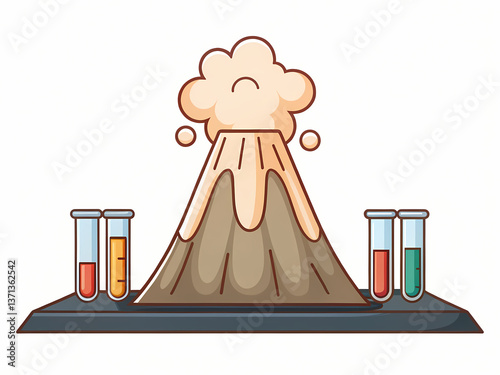 fun school clipart of volcano experiment with test tubes, showcasing science project