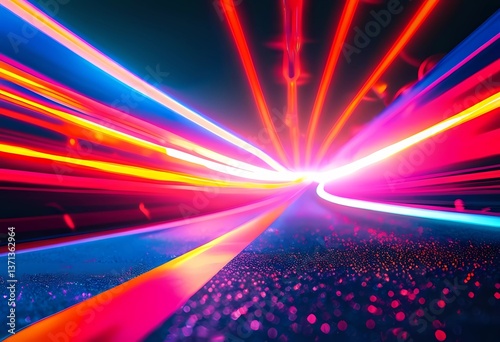 Dynamic waves of bright, luminescent colors flow seamlessly, creating an abstract spectacle that captivates the viewer with its energetic and vivid glow amidst a dark backdrop Generative AI