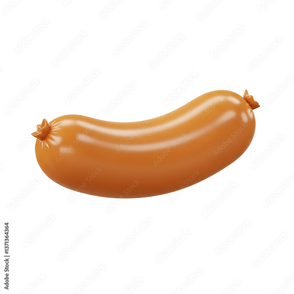 A Single Delicious Wiener Sausage Ready to Cook, Isolated on White Background, High-Quality 3D Rendering A Single Delicious Wiener Sausage Ready to Cook, Isolated on White Background, High-Quality 3D Rendering
