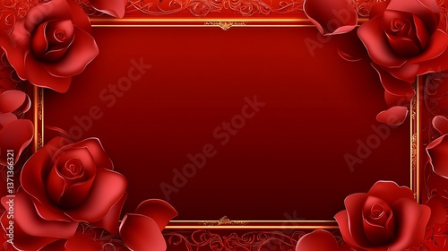 Beautiful red roses frame a decorative blank rectangle space