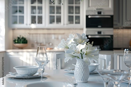 High Resolution of White Kitchen and Dining Room Close Up