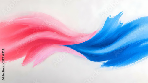 Abstract Pink and Blue Paint Swirls on White Background