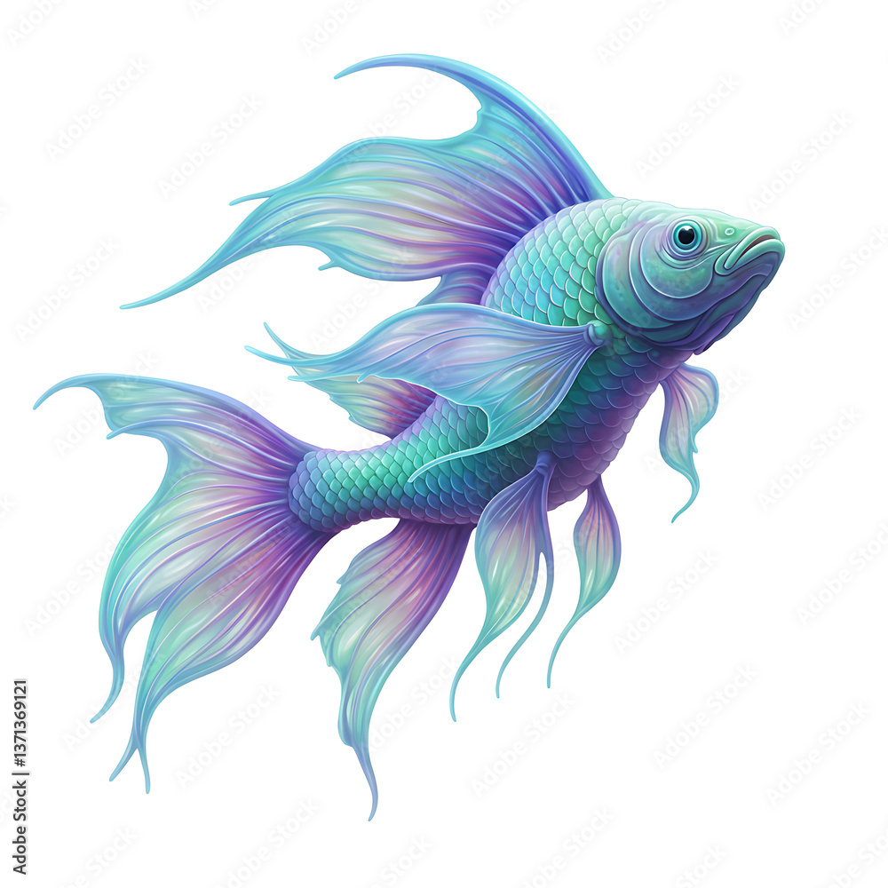 Enchanted Mermaid Fish: A Digital Painting of a Magical Aquatic Creature with iridescent scales and flowing fins Enchanted Mermaid Fish: A Digital Painting of a Magical Aquatic Creature with iridescent scales and flowing fins